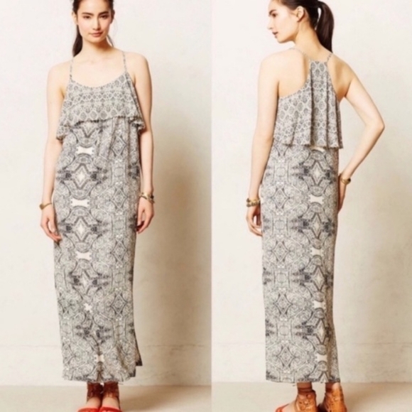 Anthropologie Vanessa Virginia Talitha Beaded Flounce Maxi Dress - Picture 1 of 12